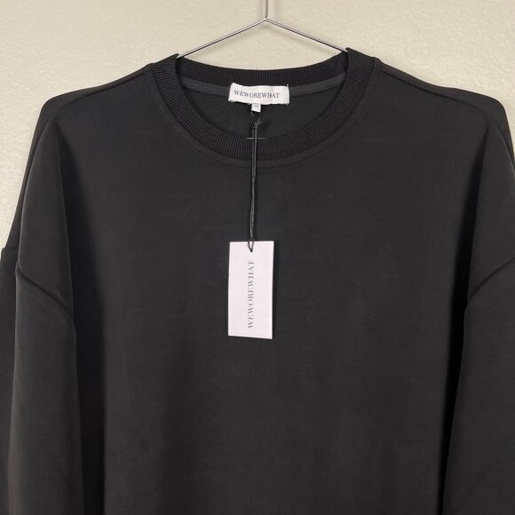 We Wore What Balloon Sleeve Crew Neck Sweatshirt Black XS NWT Oversized Lounge - Picture 8 of 16